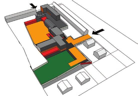 verschillende niveaus van de schoolgebouwen en de speelplaatsen (fig.1).