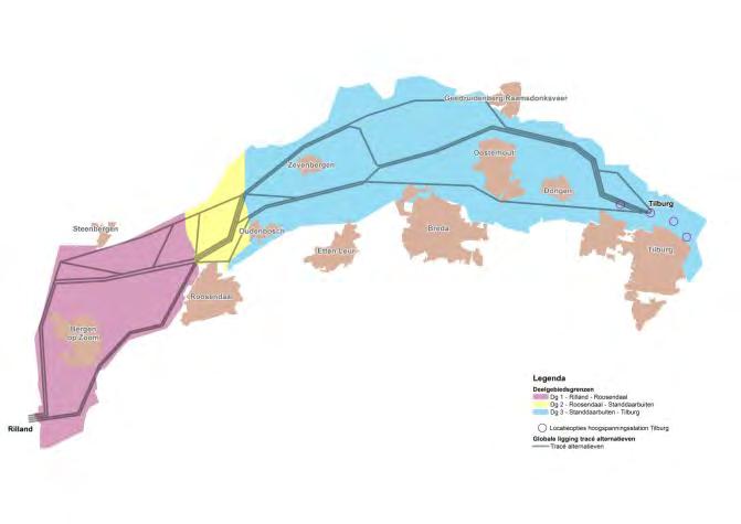 PAGINA 10 van 28 Indeling in deelgebieden Het zoekgebied voor de nieuwe hoogspanningsverbinding ligt tussen Rilland en de aansluiting op de landelijke ring (nabij Tilburg).