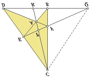 Appendix B Stelling. Twee diagonalen van een volledige vierzijde scheiden de hoekpunten op de derde diagonaal harmonisch. Figuur B - 1 Bewijs: Zie figuur B-1.