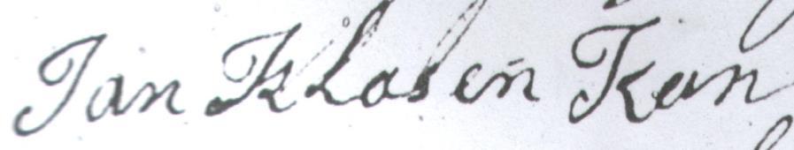 4. 1741: handtekening bij de executie van het testament van Saartje Jans Jan als vader van Claas en Jan. 5. 1750: handtekening onder de rekening van de compagnie tot aankoop van loten (zie hfdst. 6).
