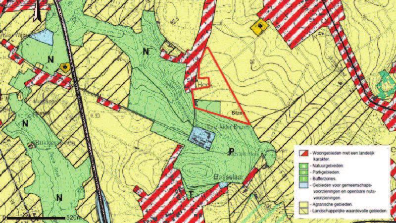 3.Juridischkader 3.1GEWESTPLAN GewestplanvoordeomgevingvandesiteAldenBiesen Ophetgewestplanzienwedatdezonerondomdesitevoornamelijkbestaatuitparkennatuurgebiedofagrarisch gebied.