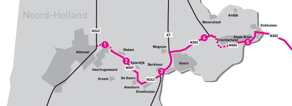 1. Er komt een nieuwe wegverbinding 2x1 rijstroken 80 km/uur tussen de provinciale weg N242 en De Braken. 2. De bestaande verbinding wordt een 80 km-weg (2x1 rijkstroken).
