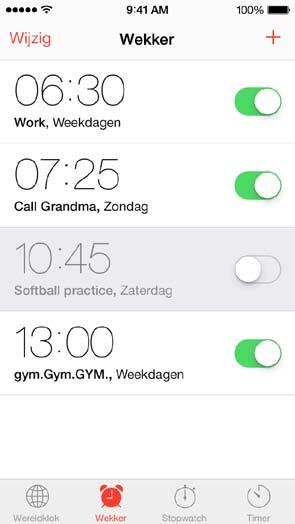 Wekkers en timers Gewekt worden door de ipod touch: Tik op 'Wekker' en tik vervolgens op.
