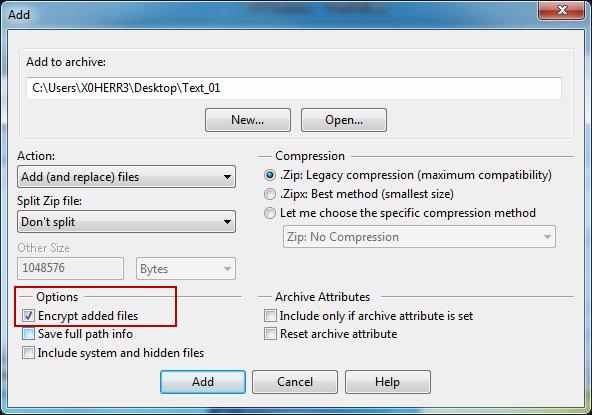 zip-archief wilt toevoegen door met de rechtermuisknop het snelmenu WinZip -> Add to Zip file