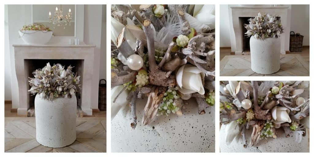 Hoge vaas met witte takken & zijden bloemen Deze decoratie staat heel mooi in een landelijk interieur