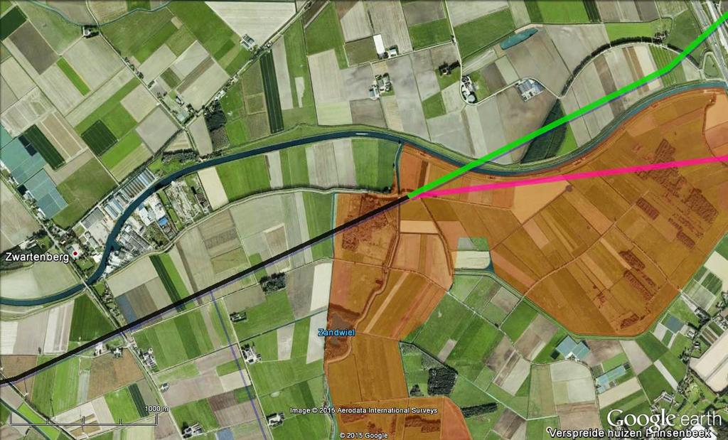 3.1 Regio Zwartenberg. Tot Zwartenberg houden we tracé Zuid aan (zwart). In plaats van af te buigen naar het zuiden gaat tracé A59 Midden (groen) rechtdoor.