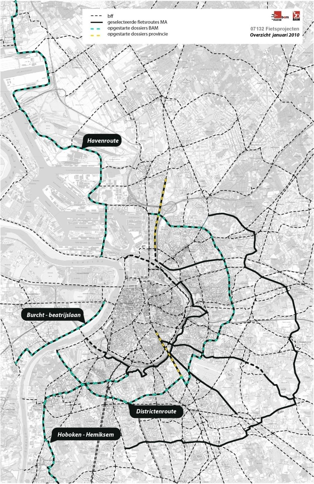 Verdere aanleg fietspaden De Vlaamse regering heeft in 2005 in het kader van het Masterplan Mobiliteit Antwerpen initieel een budget van 12,4 miljoen uitgetrokken voor fietsprojecten.