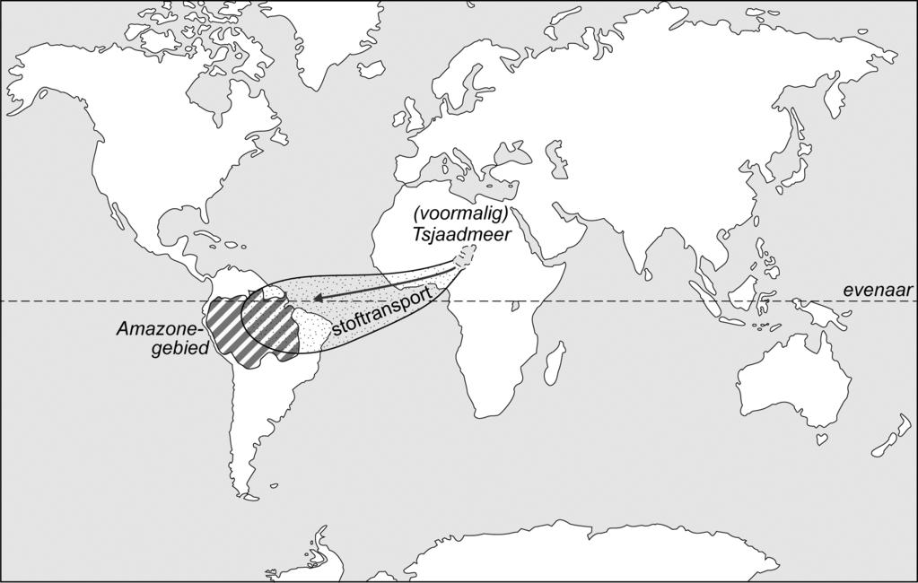 bron 2 Stof uit het Tsjaadmeer getransporteerd naar het Amazonegebied Het grootste regenwoud op aarde het Amazonegebied heeft zijn bestaan mede te danken aan de grootste woestijn ter wereld: de