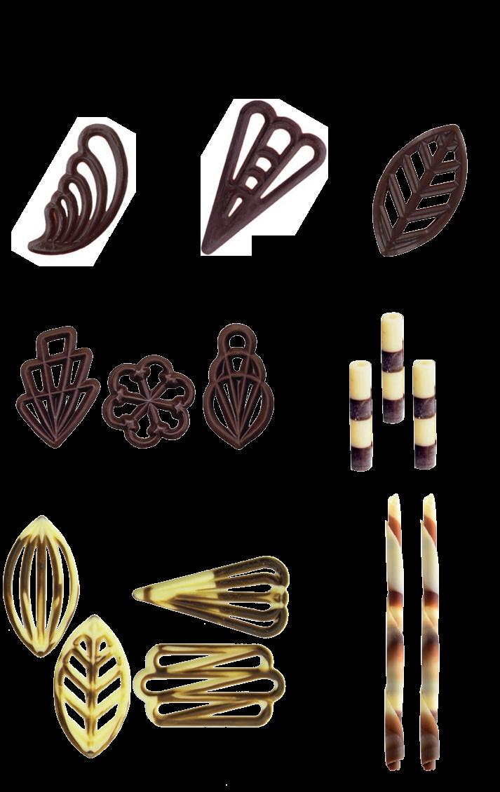 CHOCOLADE DECORATIE Filigraan Veer Code: CH 34728 CM: L2,5xH5,3 240 pcs - Chocolade 23,52-0,10 p.st.