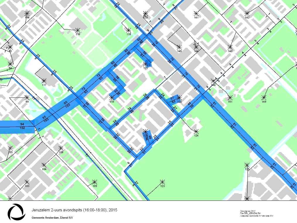 Pagina 6 Figuur 3.3: Selected gebied Jeruzalem, avondspits 16-18 uur 2015 (bron: gemeente Amsterdam, DIVV) Figuur 3.3 is een selected gebied uit het verkeersmodel Genmod van Amsterdam.