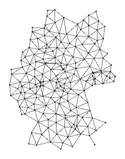 Vervolgens wordt er een berekening gemaakt die alle buren door middel van driehoeken met elkaar verbindt.