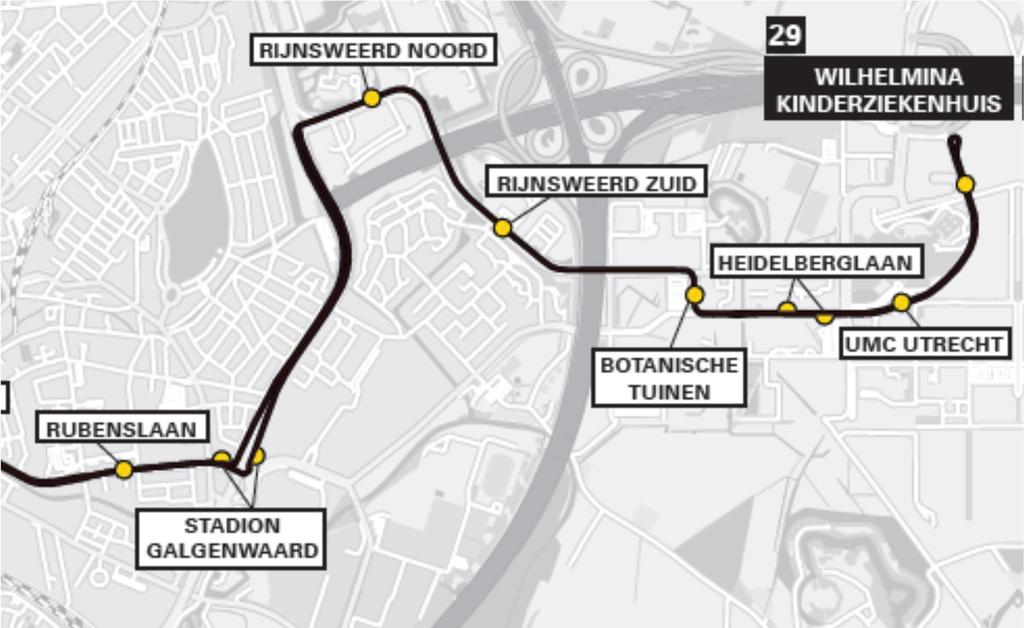 Definitieve versie 31 augustus 2017 Figuur 1. Route lijn 29 Rijnsweerd Door de routewijziging ontstaat een directe verbinding tussen station Vaartsche Rijn en Rijnsweerd.