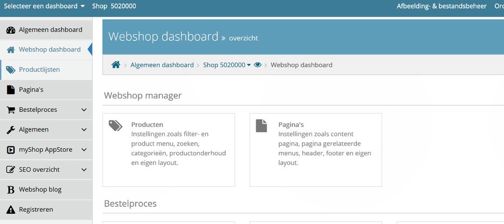 2 Productlijst downloaden 1. Klik nu links op Webshopdashboard 2.