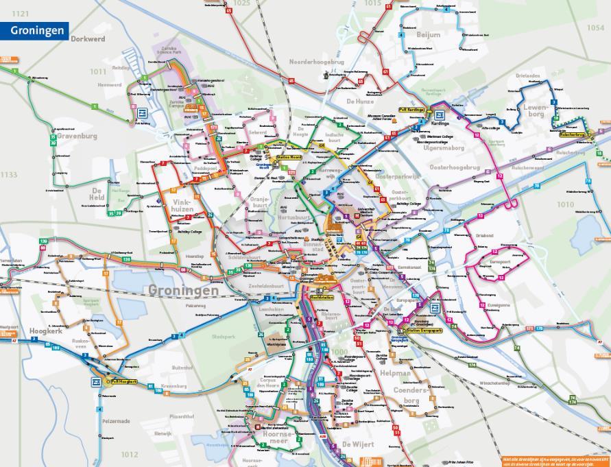 Groningen Stad Hoofdlijnen dienstregeling 2018 Zuidhorn - Groningen Start met electrische bussen op Q-link lijnen 1 (Zuidhorn - Hoofdstation) en 2 (Reitdiep - Europapark) Groningen Stad Appingedam -