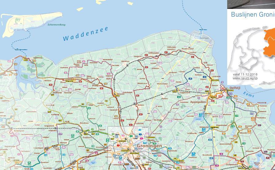 Noord Groningen Hoofdlijnen dienstregeling 2018 Noord Groningen Holwerd - Groningen Lijn 163 routedeel Holwerd - Lauwersoog vervallen Zoutkamp - Groningen Lijn 65 werkdagen overdag minimaal 2 keer