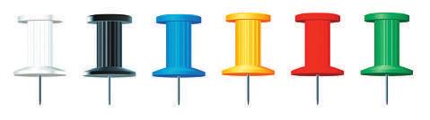 Push Pins Hoogte van de punt 7 mm(behalve 4769E :0 mm). 4769E :blauw -geel -groen -rood -wit -zwart. 4740E :blauw -geel -groen -rood -wit -zwart. 474E :blauw -geel -groen -kristal -oranje.