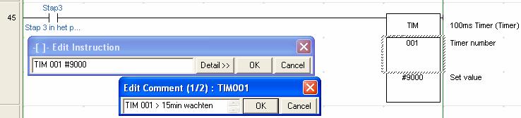 CX-One Programmer: Een voorbeeld (22) Let op de timerfunctie!!! Nummer van timers in CX-one overlappen met counters!
