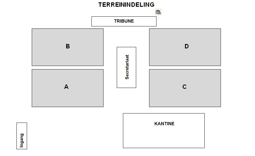 Terreinen Terrein 1 wordt verdeeld in 4 speelvelden. Op terrein 2 zijn de individuele testen voorzien.
