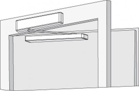 5 Productinformatie Afmetingen voor montage op deurblad aan tegenscharnierzijde met vlakke montageplaat Voor deuren waarbij directe montage niet mogelijk is.