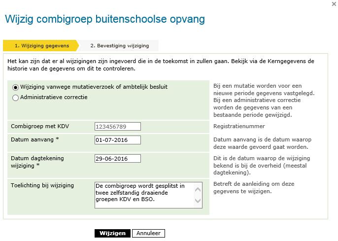 4 Opheffen van een combigroep De combigroep kan opgeheven worden door de koppeling van de BSO met het KDV te beëindigen. De registraties van zowel het KDV als de BSO blijven daarmee in stand.