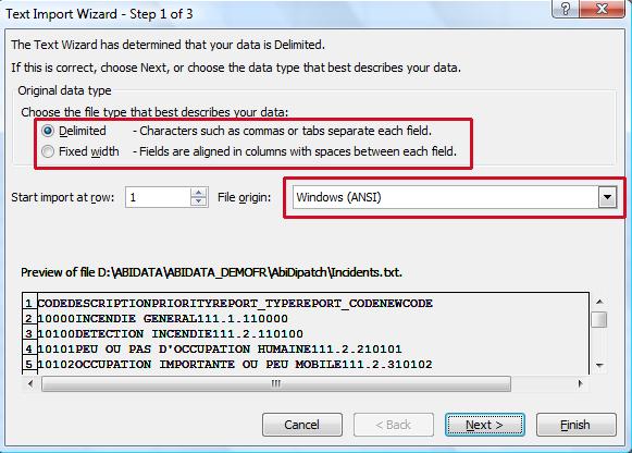 6 Aanpassen van incidentcodes gegevens in MS Excel 1. Open de tab-delimited file Incidenten.txt in MS Excel.