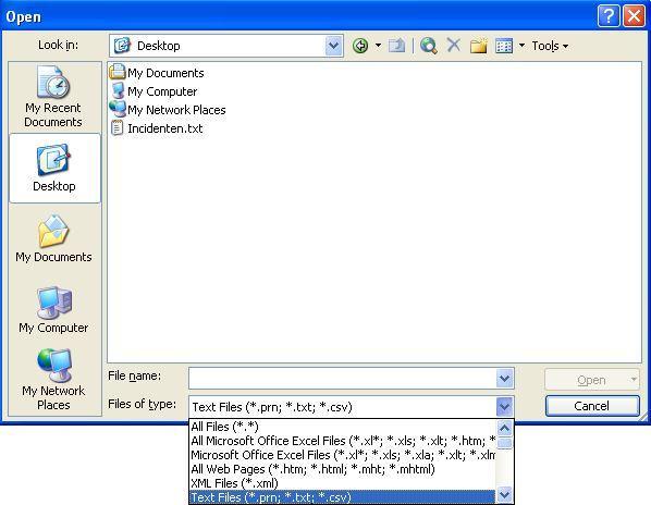 Bepaal de padnaam van de tab-delimited file dat u in MS Excel wenst in te lezen. Klik op Openen. 2.