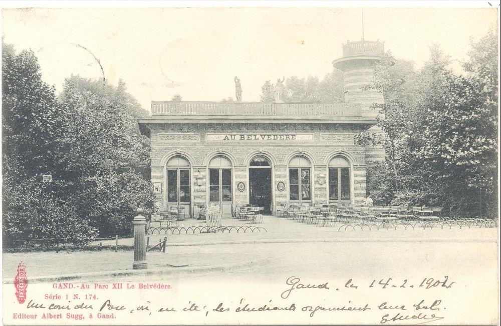 Foto 8: Postkaart van de Belvedère op de hoek van de Parklaan en de Krijgslaan (gedateerd 1902). Bron: S.N. s.d.: Gand.