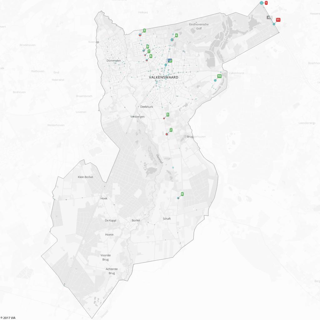 Eventuele locaties met provinciale wegen (blauw) en rijkswegen (rood) zijn apart aangegeven.