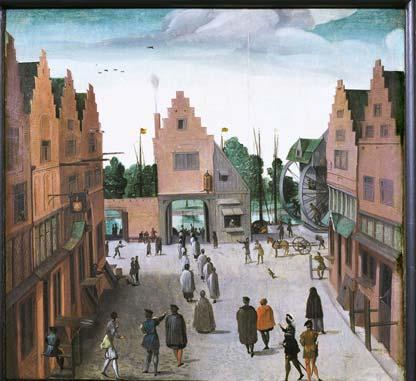 afb.3 en 4) De Waterpoort aan de Vismarkt gezien vanaf de stadszijde en waterzijde. De poorten bevinden zich in de stadsmuur. De afbraak van hiervan begint een jaar later, in 1536.