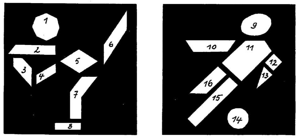 7.2 Kijken naar de zijden en hoeken 1. Onderzoek de vlakke figuren Kleur de rechte zijden rood. Kleur de hoeken groen. 2. Onderzoek de vlakke figuren Schrijf de nummers onder de juiste titels.