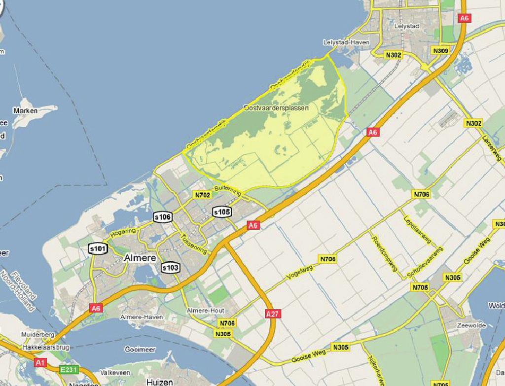 Figuur 8.3.3.1 Begrenzing Natura 2000-gebied Oostvaardersplassen. 8.3.3 Effecten: Natuur In de gemeente Lelystad ligt één Natura 2000-gebied, de Oostvaardersplassen.