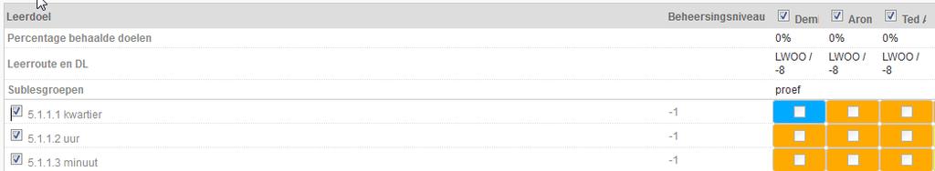- Als u de doelen en leerlingen heeft aangevinkt, klikt u op sublesgroep