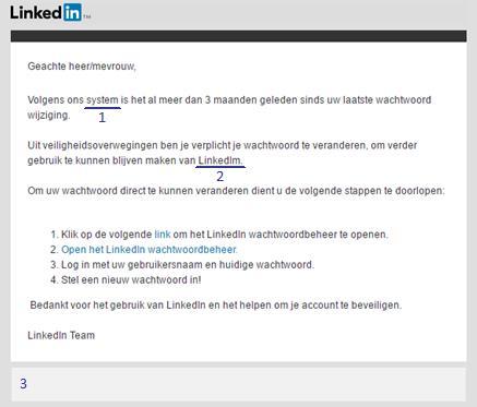Figuur 1 - LinkedIn e-mail Na het klikken op één van de links werd de gebruiker naar het domein https://linkedim.nl gestuurd.