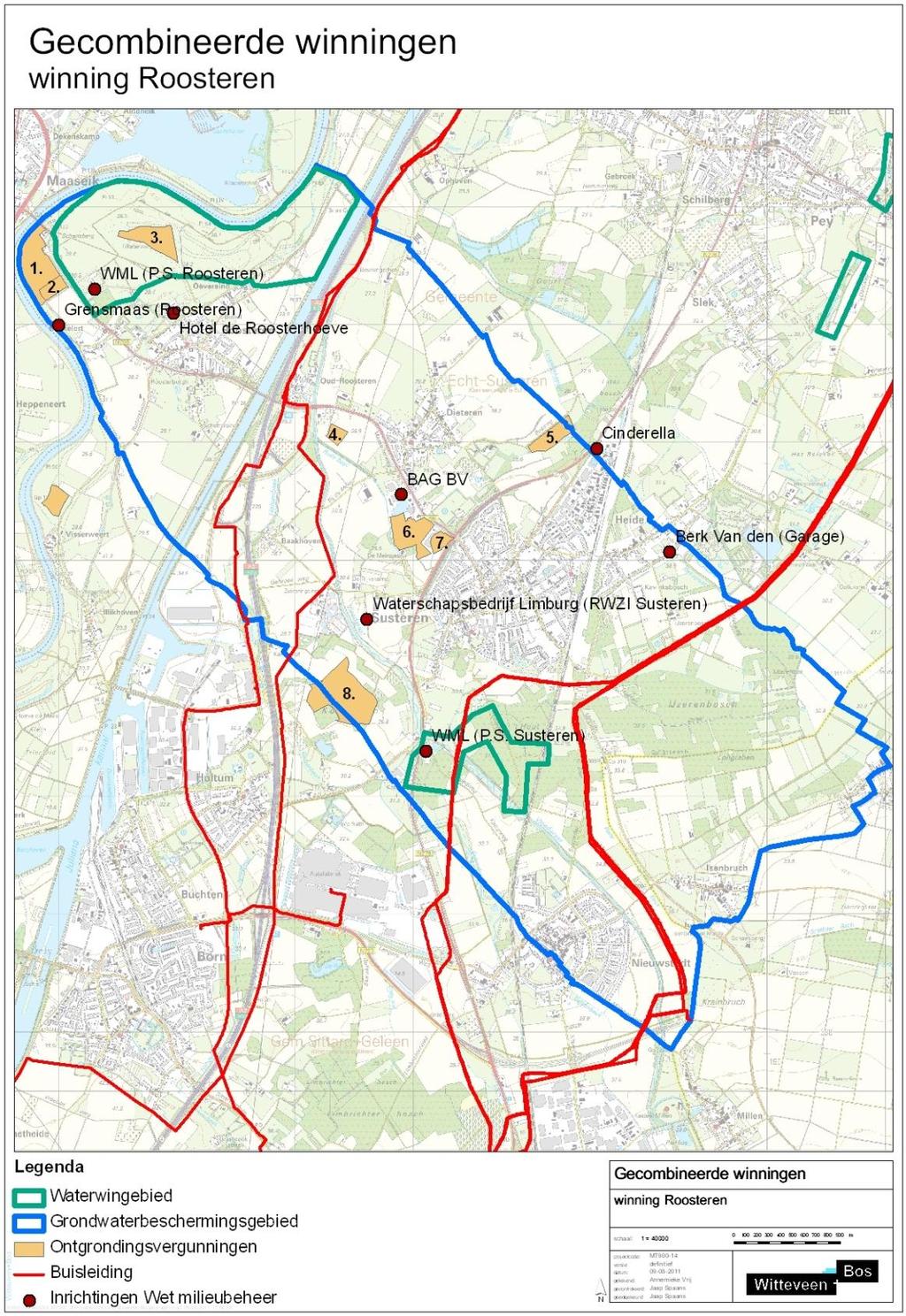 Afbeelding 7.2. Inrichtingen en ontgrondingen 7.5.2. Wegen en infrastructuur Van noord naar zuid loopt de A2. De N296 begint in Susteren en loopt via Roosteren richting Maaseik.