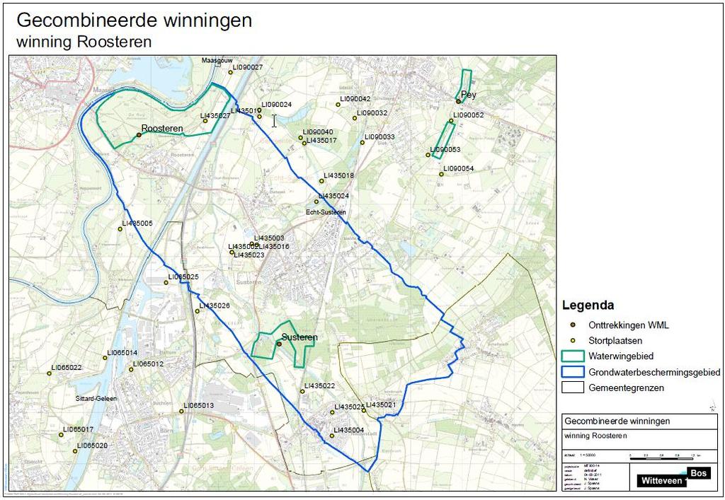 Afbeelding 7.5. Ligging voormalige stortlocaties binnen waterwin- en grondwaterbeschermingsgebied Roosteren 7.5.8.