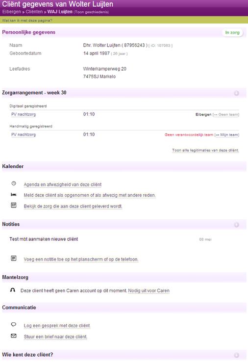 Gegevens inzien Zeer diverse informatie van de cliënt of medewerker is in te zien en te bewerken.