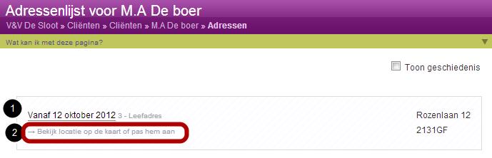 Ga met de cursor boven het adres van de cliënt staan (onder "Persoonlijke gegevens").