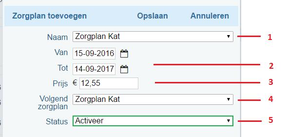 Bij de datumvelden (2) staat automatisch de datum van vandaag als startdatum en de datum van volgend jaar min één dag als einddatum.