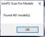 Na enkel seconden verschijnt dan : Ga je van Flightsimulator veranderen, b.v. Prepar3D in plaats van FSX, dan moet het Scan for Models opnieuw gedraaid worden met de P3D directory.
