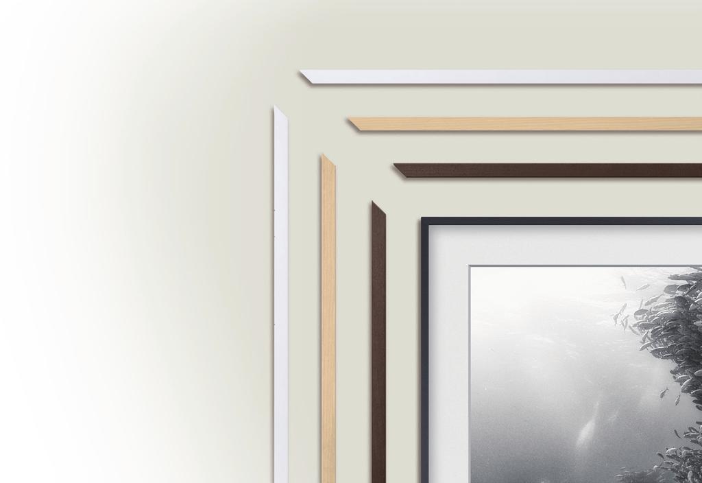 THE FRAME DESIGN Verwisselbaar kader Kies de perfecte lijst voor jouw woonkamer. The frame harmonieert steeds perfect met elke woonkamer. Zijn geheim?