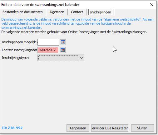 Opzetten van Live Resultaten Binnen VZF wordt er (nog) niet gewerkt met online inschrijvingen via de Swimrankings kalender.
