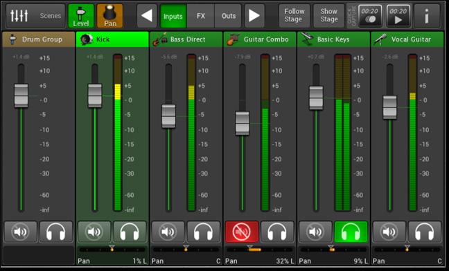 Fader View Sinds firmware update v1.20, heeft de M20d Fader View. Je vindt het in Perform mode, en het stroomlijnt het visuele mixproces. Volg deze stappen om Fader View weer te geven: 1.