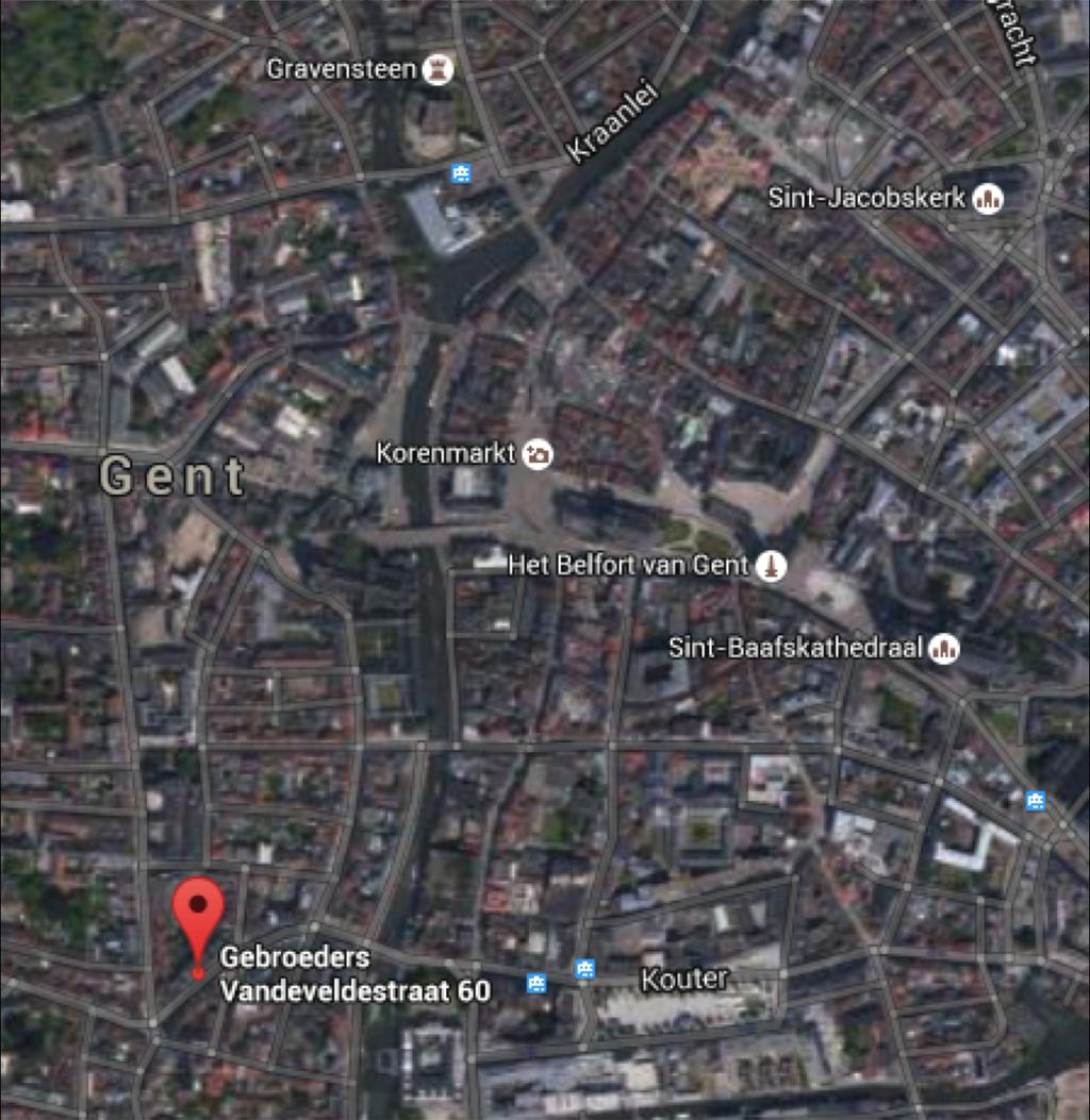 LIGGING Het huis is gelegen in de Gebroeders Vandeveldestraat 60 te Gent. Zoals te zien is op het kaart is het huis gelegen in het centrum van Gent.