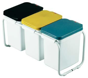 De compartimenten met binnenemmer (x ltr) hebben een gekleurd deksel om de afvalstromen eenvoudig te