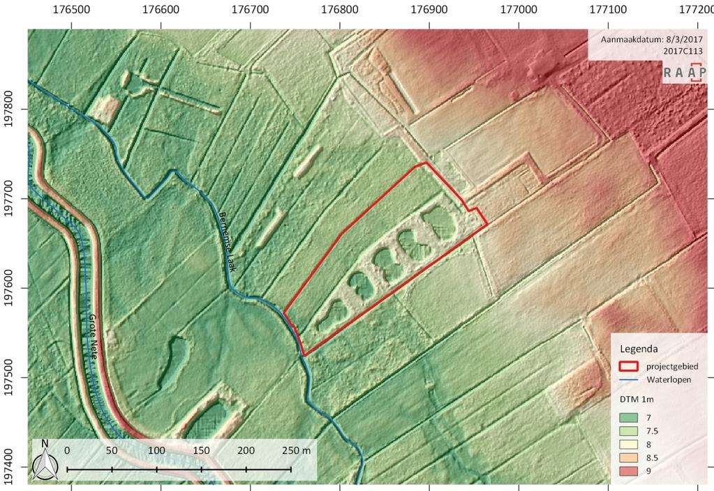 Figuur 6 Digitaal Terreinmodel Vlaanderen met aanduiding van het plangebied (bron: AGIV). 1.3.