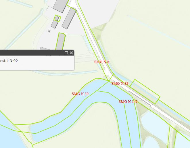 Kadastraal perceel SMG N 50 is in eigendom van de provincie Noord-Brabant. De aanlegsteiger van de Hertogboeren valt binnen dit kadastraal perceel.