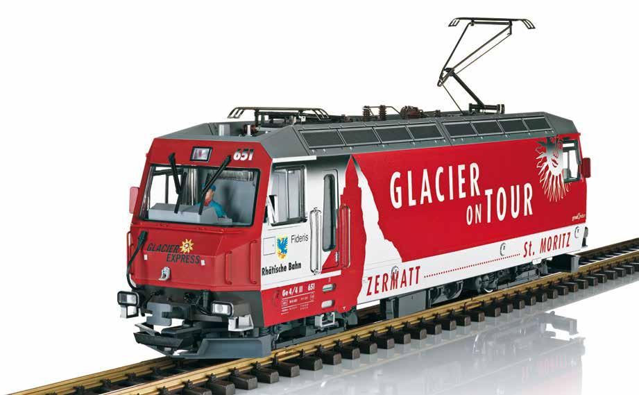 Rhätische Bahn (RhB) Elektrische locomotief Ge 4/4 III 651 (Glacier on Tour) van de RhB.