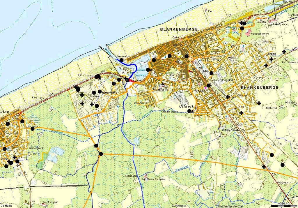 Bijlage 6: Rioleringskaarten omgeving Op bovenstaande kaart wordt de rioleringskaart van een deel van Wenduine en Blankenberge