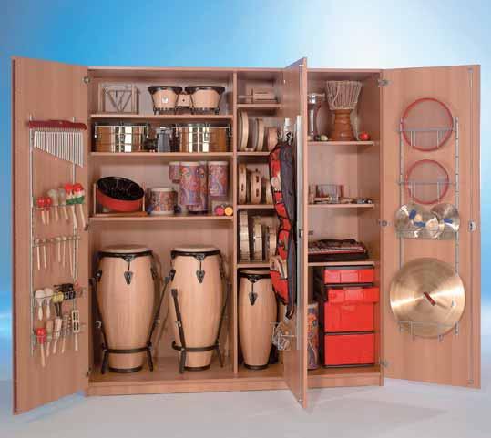 De muziekkasten zijn standaard gemaakt in decor beuken en hebben een melamine toplaag. Alle muziekkasten worden zonder instrumenten geleverd.
