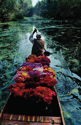 Srinagar, Kasjmir, 1996 2. Op deze foto zie je: a. een Indiër die bloemen vervoert naar een Hindoetempel in Kasjmir b.